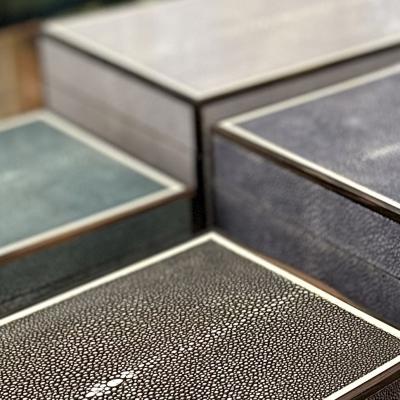 Small Caviar Shagreen Macassar Ebony Box with Bone Inlay