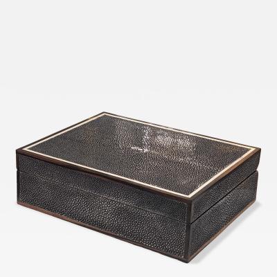 Small Caviar Shagreen Macassar Ebony Box with Bone Inlay
