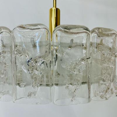 Small Circular German Mid Century Modern Ice Glass Chandelier Pendant 1970s