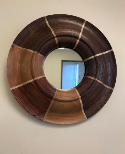 Small Custom Walnut and Maple Inlay Mirror