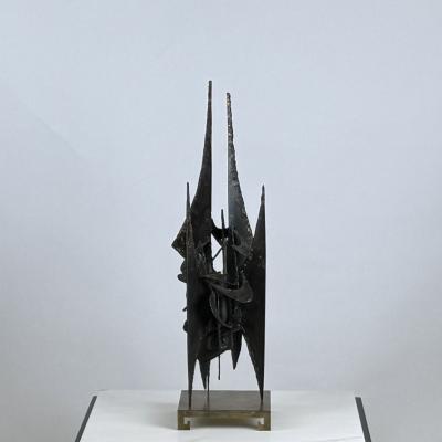 Small Decorative Brutalist Sculpture on Brass Stand