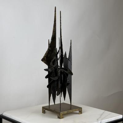 Small Decorative Brutalist Sculpture on Brass Stand