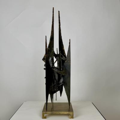 Small Decorative Brutalist Sculpture on Brass Stand