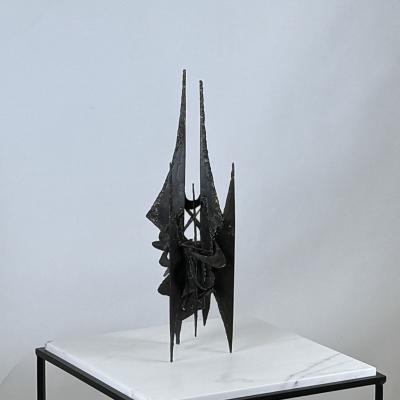 Small Decorative Brutalist Sculpture on Brass Stand