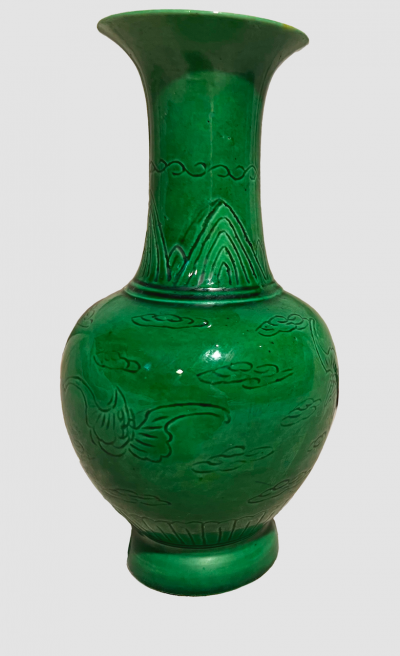Small Emerald Ceramic Vase with Detailed Finish
