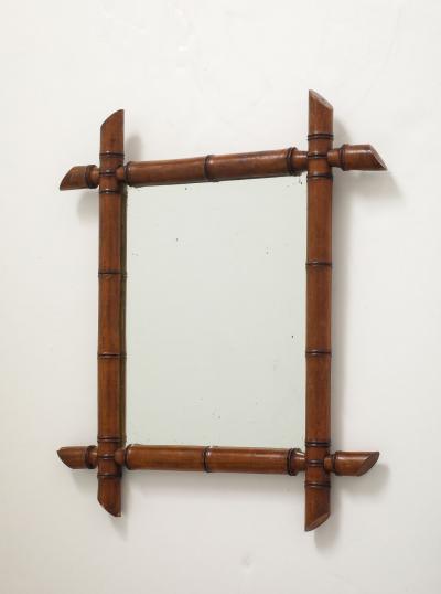 Small Faux Bamboo Carved Frame Mirror England 1940s