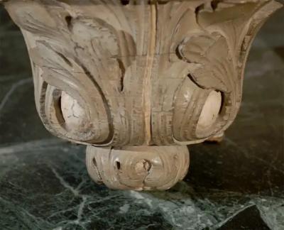 Small French 19th Century Carved and Painted Wall Bracket with Foliage Motifs
