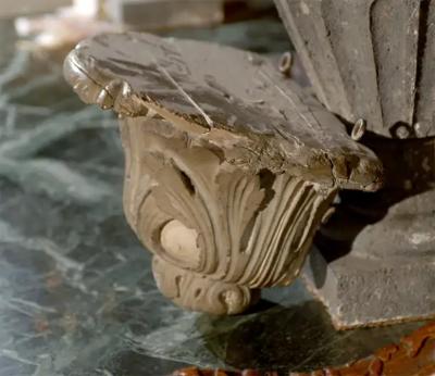 Small French 19th Century Carved and Painted Wall Bracket with Foliage Motifs