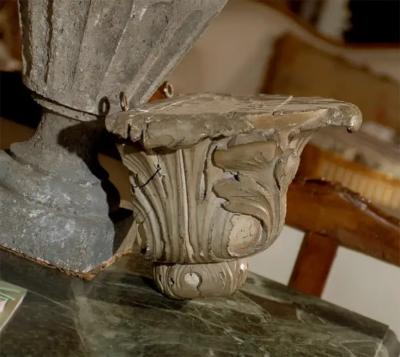 Small French 19th Century Carved and Painted Wall Bracket with Foliage Motifs