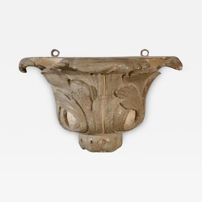 Small French 19th Century Carved and Painted Wall Bracket with Foliage Motifs