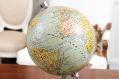 Small French 20th Century Terrestrial Globe on Turned Black Wooden Base