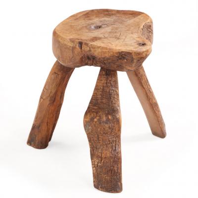 Small French Rustic Hardwood Table or Stool C 1950