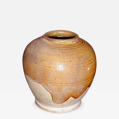 Small Glazed Earthenware Jar with Amber Glaze