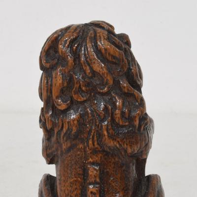 Small Hand Carved Oak Lion Sculpture with Coat of Arms France Circa 1650 1750