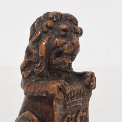 Small Hand Carved Oak Lion Sculpture with Coat of Arms France Circa 1650 1750
