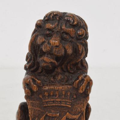 Small Hand Carved Oak Lion Sculpture with Coat of Arms France Circa 1650 1750