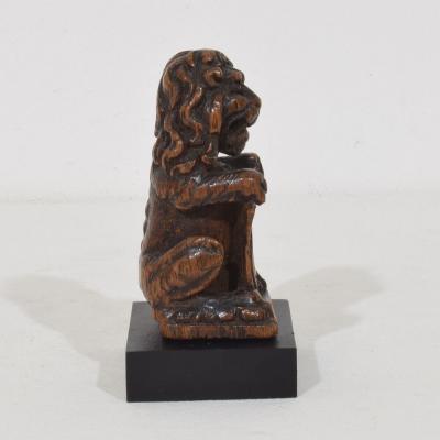 Small Hand Carved Oak Lion Sculpture with Coat of Arms France Circa 1650 1750