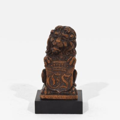 Small Hand Carved Oak Lion Sculpture with Coat of Arms France Circa 1650 1750