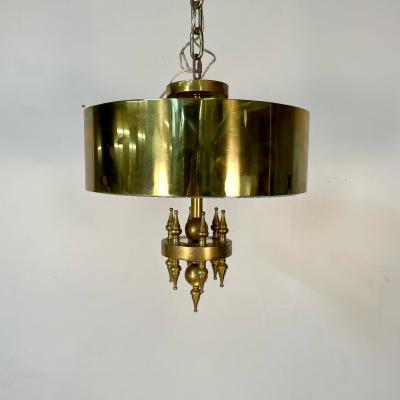 Small Hollywood Regency Style Brass Pendant Chandelier Starburst Etched Glass