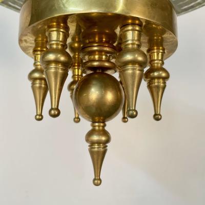 Small Hollywood Regency Style Brass Pendant Chandelier Starburst Etched Glass