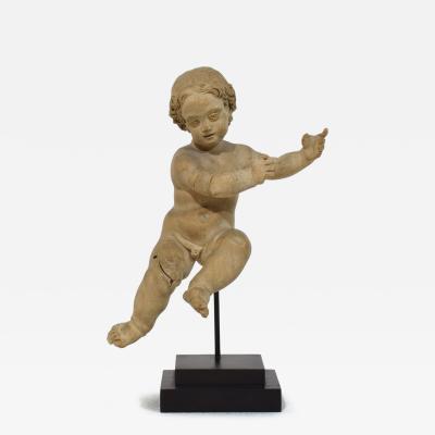 Small Italian 18th Century Hand Carved Wooden Baroque Angel
