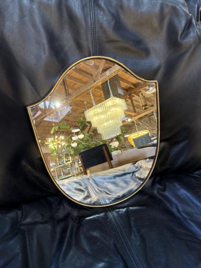 Small Italian Shield Mirror with Brass Trim 1950s