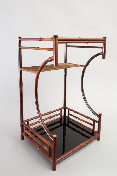 Small Japanese Bamboo and Black Lacquer Utility Stand