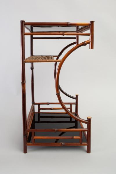 Small Japanese Bamboo and Black Lacquer Utility Stand