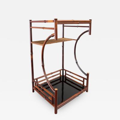 Small Japanese Bamboo and Black Lacquer Utility Stand