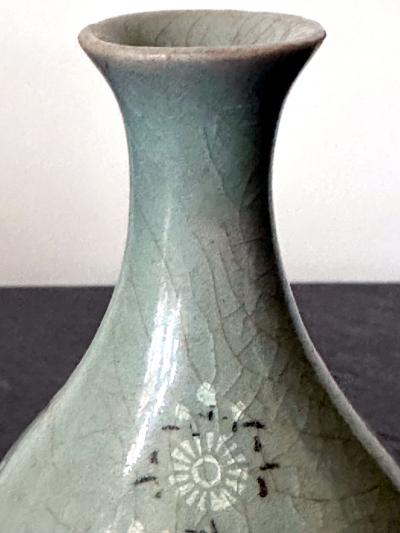 Small Korean Celadon Ceramic Vase with Slip Inlay Goryeo Dynasty