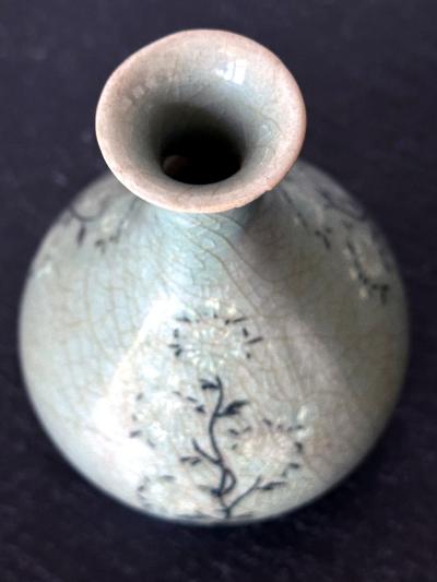 Small Korean Celadon Ceramic Vase with Slip Inlay Goryeo Dynasty