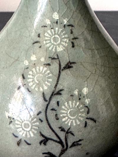 Small Korean Celadon Ceramic Vase with Slip Inlay Goryeo Dynasty