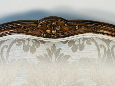 Small Louis XV Mahogany Carved Settee Sofa Floral Silk Upholstery
