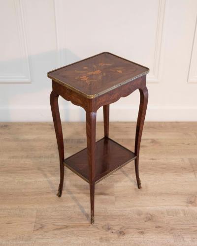Small Louis XV Style Marquetry Side Table with Floral Inlay France