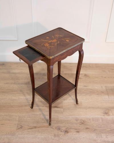 Small Louis XV Style Marquetry Side Table with Floral Inlay France