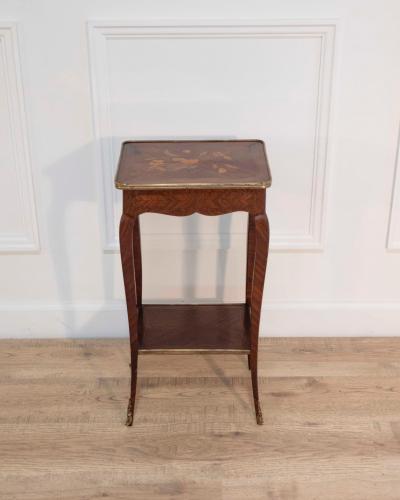 Small Louis XV Style Marquetry Side Table with Floral Inlay France