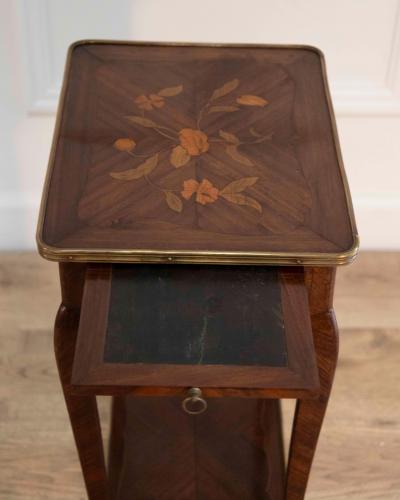 Small Louis XV Style Marquetry Side Table with Floral Inlay France