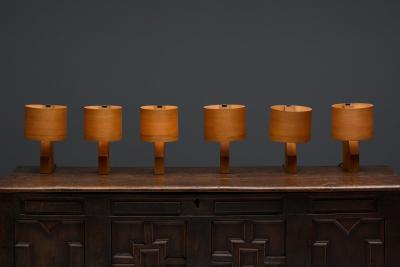Small Mid Century Veneer Table Lamps 1960s
