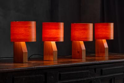 Small Mid Century Veneer Table Lamps 1960s