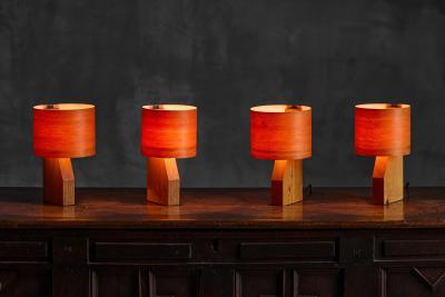 Small Mid Century Veneer Table Lamps 1960s