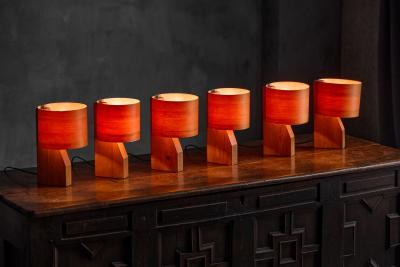Small Mid Century Veneer Table Lamps 1960s