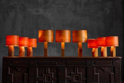 Small Mid Century Veneer Table Lamps 1960s