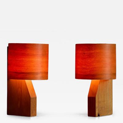 Small Mid Century Veneer Table Lamps 1960s