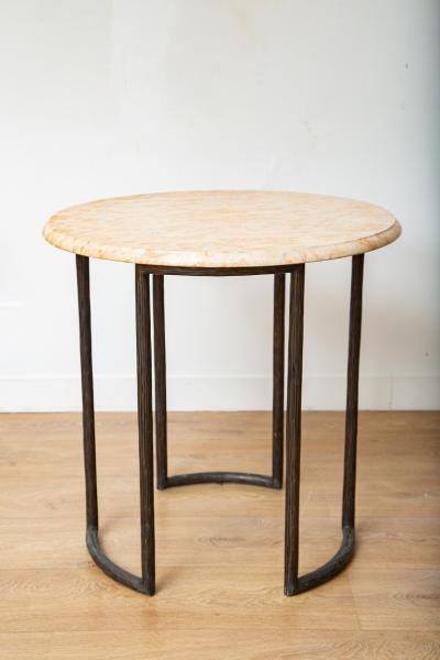 Small Occasional Bronze Center Side Table With Marble Top