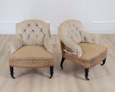 Small Pair of 19th Century Napoleon III Chairs Ready to Upholster