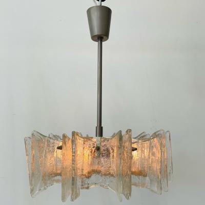 Small Swedish Mid Century Modern Chandelier Pendant Slumped Glass and Brass