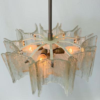 Small Swedish Mid Century Modern Chandelier Pendant Slumped Glass and Brass