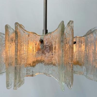 Small Swedish Mid Century Modern Chandelier Pendant Slumped Glass and Brass