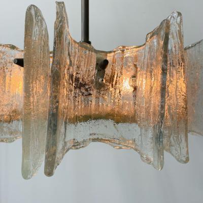 Small Swedish Mid Century Modern Chandelier Pendant Slumped Glass and Brass