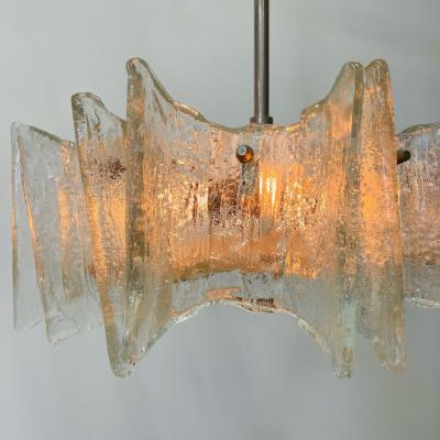 Small Swedish Mid Century Modern Chandelier Pendant Slumped Glass and Brass